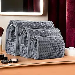Kuber Industries Set of 3 Travel Storage Organizer | Cosmetic Storage Bag | Waterproof Toiletry Pouch | Adjustable Compartment Jewellery Kit | Self 3 Chain-Design | Gray-picture-29