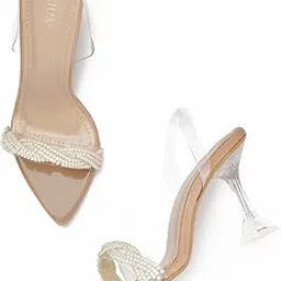 axium Pearl Embellished Transparent (Clear) Hourglass Heels, 3.5-Inch (SAN212)-picture-10