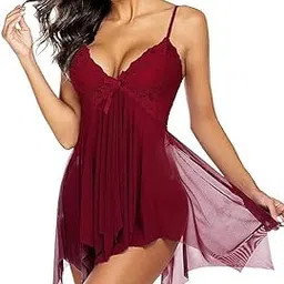 dolce viva Babydoll Lingerie for Women Free Size Babydoll Dress-Honeymoon Lingeries (Maroon, Free Size, DL-5-MR)-picture-14