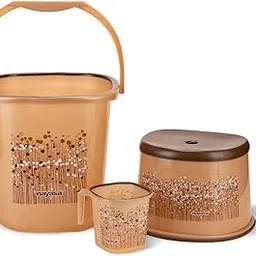 Nayasa Funk Square 3 Pcs Bathroom Set | Bucket 25 L + Mug 1.5 L + 508 Stool | Bathroom Set | Bath Set for Bathroom | Brown-picture-22