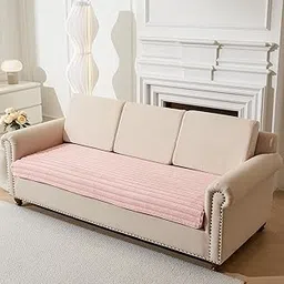 House of Quirk 3D Striped Rabbit Plush Soft Sofa Mat Anti-Slip Fuzzy Plush Furry Washable Furniture Protector (Five Seater, Pink, 70x230cm)-picture-20