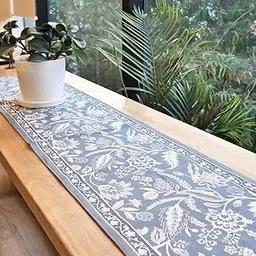 Peepul Tree Handmade Table Runner- 6 Seater| Cotton Canvas Fabric Table Runner for Coffee & Centre Table | Non-Slippery | Heat-Resistant |12" x 72"Inch | Powder Grey | Home Decor Gift Items-image-11