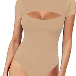 mangopop Women's Cutout Front T Shirt Sleeveless Long Sleeve Short Sleeve Bodysuit Jumpsuits-picture-10