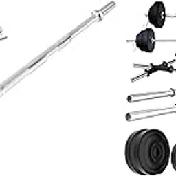 Kore Plastic PVC 50 Kg Home Gym Set with One 5 ft Plain + One 3 ft Curl Rod and One Pair Dumbbell R,Kore Leather 7 Feet Plain Bar with Two Locks for Weightlifting, Powerlifting and Crossfit-picture-15