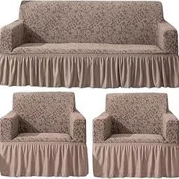 HOKIPO Universal 5 Seater Jacquard Frill Sofa Cover Fully Covered Elastic Slipcovers, Light Taupe (NEW-4646-J3*2 + AR-4648-J3)-picture-22