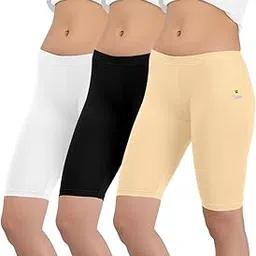 Selsia Women's Cotton Regular Fit Cycling Shorts | Pack of 3 | (Multi Color)-image-98