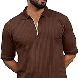 maniac || Men || Textured || Polo Neck || Half Sleeve || Half Zipper || Cotton || T-Shirt-picture-25