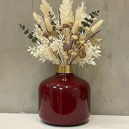 Artful Living India – Round Metal Flower Vase | Round Vintage Vase for Living Room, Table, Office Decoration & Home Decor | Antique Decorative Metal Vase (Deep Maroon)-image-79