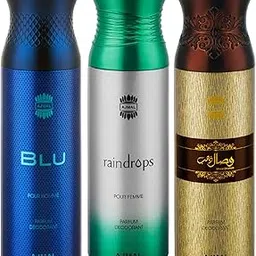 Ajmal Blu & Raindrops & Wisal Dahab Deodorant Spray - For Men & Women (200 ml, Pack of 3)-picture-27