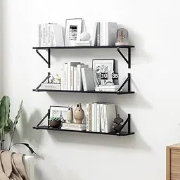 Floating Wall Shelves Set of 3, Brown Wooden Display Shelves for Living Room, Bedroom, Wall Mounted Book Storage Rack | Hanging Book Shelf for Wall,Wall Mounted Shelves 32x6x6 inch-image-10