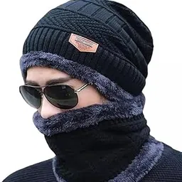 FIZLOZ Woolen Cap with Neck Muffler Mens & Women New Monkey Cap Smooth Fur Winter Muffler (Pack of 1) Multicolor-picture-39
