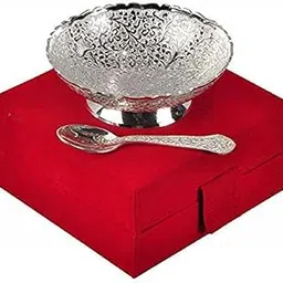 Design Decor Gallery German Silver Single Bowl with Royal Velvet Box -2 Pieces Set for Wedding Return Festive Gift Item-image-10