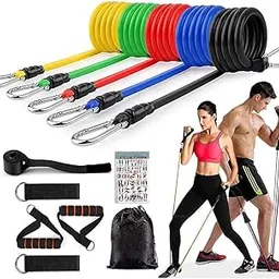 GOCART WITH G LOGO Resistance Bands, Exercise Bands Include 5 Different Levels Exercise Bands, Door Anchor, Foam Handles, Ankle Straps and Carrying Bag for Workout (Multi Color)-picture-12