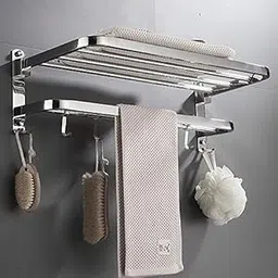 OSLEN Stainless Steel Dual Foldable Towel Rack for Bathroom Wall Mounted/Towel Stand/Adjustable Towel Hooks and Towel Bar/Hanger/Bathroom Accessories (Mirror Finish)-picture-22