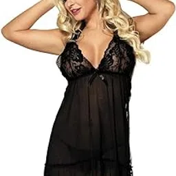exciting Lives Black Sheer Lace Lingerie Set with Satin Ribbon-picture-31