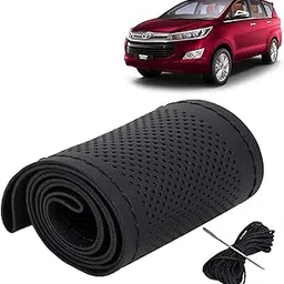 kingsway KINGSWAY® Car Steering Wheel Cover Sewable Compatible with Toyota Innova Crysta (Year 2015-2021), Top-Notch PU Leatherite, Black Color with Black Thread, Pack of 1 with Sewing Needle and Thread-picture-20