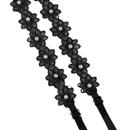 Stylish Black Floral Lace Bra Straps for Women – Adjustable & Detachable Pearl Embellished Shoulder Straps for Party Wear, Bridal & Off-Shoulder Dresses-image-2