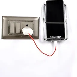 Stainless Steel Wall Mounted Mobile Charging Stand with Data Cable Receiving Hole - Phone Holder and Mobile Charging Dock - for Home, Office, Hotel and Leaving Room | 1pcs-image-0