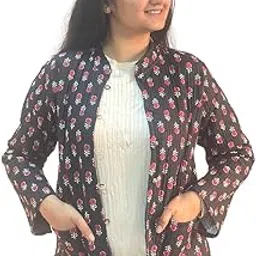 the house of rajpadmini Women's Traditional Jaipuri Print Reversible Quilted Jacket-picture-49