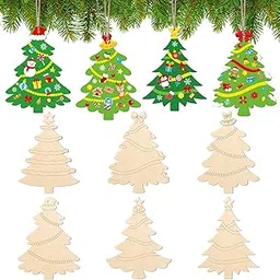 Cliths 24pcs Wooden Christmas Ornaments to Paint for Kids Craft DIY Unfinished Wood Xmas Tree Cutouts Slices with Ropes Holiday Art Decorations 4x4 in-image-1