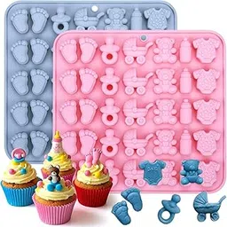 LEGACYCART 35 Cavity Baby Mould Baby Feet, Bottle Pacifier Baby Onesie Baby Carriage Bear, Silicone Chocolate Molds for Candy Gummy Baby Shower Party Cake Decorations Cupcake Topper (PACKOF 1)-picture-28