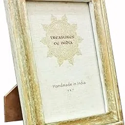 Wooden Hand Carved Photo Frame for Wall Hanging and Table Top Display, Mango Wood 7 x 5 Picture Frame for Office (White Gold Metallic)-picture-26