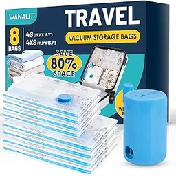 Vacuum Storage Bags for Travel, 8 Pack (4S+4XS) Vacuum Seal Bags with Wireless Rechargeable Electric Pump, Travel Essentials Space Saving Compression Bag for Clothes, Luggage, Suitcase, Backpack, Trip-picture-49