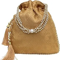 milan's creation Brocade Potli Bag Purse With Pearl Handle Tassel Women’s Handbag Giveaways Festival-picture-24