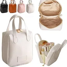 MAPPLE CREATION Makeup Bag For Women Elegant Portable Puffer With Compartments Travel Cosmetic Bag Waterproof Zipper Pouch Purse Pu Leather Small Makeup Bag (Width: 3.1 Cm, White)-image-11
