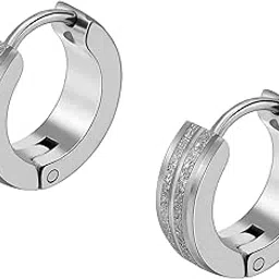 peora Silver Plated Stainless Steel Stylish Huggie Hoop Earrings for Men & Women (1 Pair)-picture-12