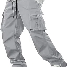 indoprimo Men's Cotton Trousers Cargo Style with Drawstring Both Side Pockets Solid Pattern Regular Fit and Long Length-picture-10