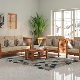 Custom Decor Sheesham Sofa Set for Living Room Wood Furniture | Office | Wooden Sofa Set | Natural Teak Brown (3+2+1(New))-picture-16
