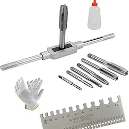Digital Craft Hand Tools Die Set Screw Taps Thread Plugs Alloy Steel and M3-M12 Tap Metric Plug Tap Screw Taps Hinge Set 8Pc Tap Set,Hand Gloves,Cutting Oil,Wire Gauge-image-23