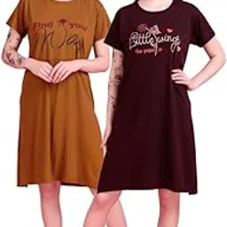 d-line collection Women's Long T-Shirt Dress | Knee Length Cotton Lounge Wear with Side Slits & Pockets (Pack of 2,LP)-picture-18