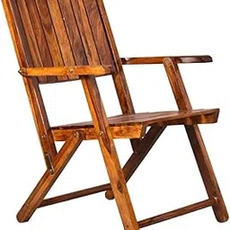 FURNISTHAN Wooden Folding Chair | Portable Foldable Armchair for Balcony, Patio, Living & Drawing Room | Solid Wood Sheesham, Natural Teak-picture-15