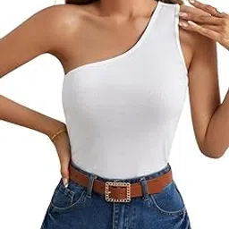 Discover Chic Comfort with Our Women's One Shoulder Ribbed Top-picture-45