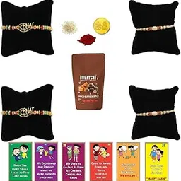 BOGATCHI Rakhi with chocolates gift pack, Rakhi and chocolate combo, Rakhi gift for brother with chocolate Butterscotch Nuts, 50g +Rakhi(4) +Roli Chawal+ Rakhi Story Card +Gold Coin|RKHBS-4-35-image-48