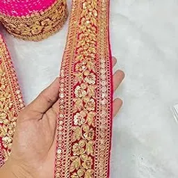 Decorative Lace & Border Trim Material – Shiny Zari & Sequins Work | Elegant Embellishment for Sarees, Lehengas, Dupattas, Blouses, Dresses | (Rani Pink)-picture-30