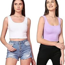 TOPLOT Women's Combo Solid Ribbed Scoop Neck Sleeveless Slim Fit Tank Top Pack of 2-picture-61