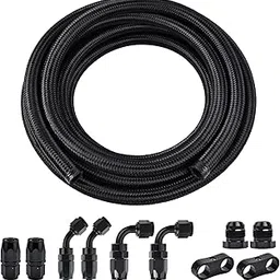 EVIL ENERGY 10AN Fuel Line Kit 10FT, AN10 Nylon Braided Fuel Line Hose Fitting Kit CPE 10AN Hose 10FT Black-picture-54