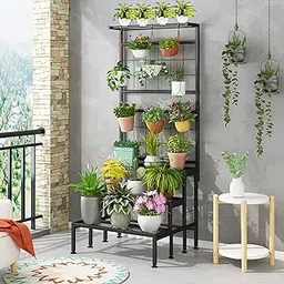 IRON LANDS 4 Tier Hanging Grid Indoor Outdoor Plant Pot Stand Premium Style European Flower Stand Planter Display Rack Storage Organizer for Garden Balcony Home Decor (Black)-image-55