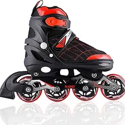 Konex 4 Wheel Inline Skates | Adjustable PU Wheel Roller Skating Shoes for Boys and Girls (RED, EU Size 32-34) image 1
