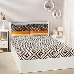 Amazon Brand - Solimo Diamond Dreams 144 TC Cotton Double Bedsheet with 2 Complimentary Pillow Covers - Brown-image-53