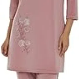 pearls fashionz Velvet Loungewear Set, Floral Embroidered Kurta with Pants, Long sleeves for women, ladies, girls-picture-38