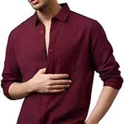 famuzz Men's Solid Slim Fit Cotton Casual Shirt with Spread Collar & Full Sleeves-picture-13