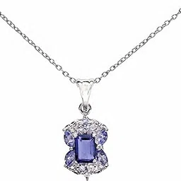 Natural Blue Iolite Gemstone Pendant Blue Tanzanite White Topaz Pendant For Women's Vintage Pendant For Necklace Sterling Silver Jewelry For Her Gemstone Jewelry-image-8