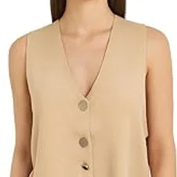 Women's Knitted Ribbed V-Neck Sleeveless Crop Sling Cami Tank Top DnY5602 (in, Alpha, XS, Regular, Apricot)-image-0