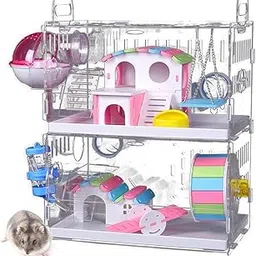 2-Tier Hamster Cage With Crossover Tubes and Tunnels - Large Habitat for Syrian Hamster, Gerbil, Rat, Mouse - Transparent Acrylic Small Animal House With Accessories-picture-18