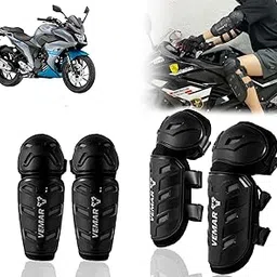 Auto Pearl Motorcycle Knee Shin Guards Elbow Pads, 4 in 1 Monstor Style Knee Shin Safe Protection Armor for Moto Cycling Racing compatible with Fazer 250BS6 (Black, 4Pcs)-picture-54