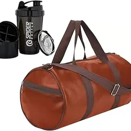 jais boy - we made for young generation Tan Gym Bag Sports Men's & Women Leather Medium Gym Bag with Shaker Spider Bottle Fitness Kit Accessories (Black)-picture-51